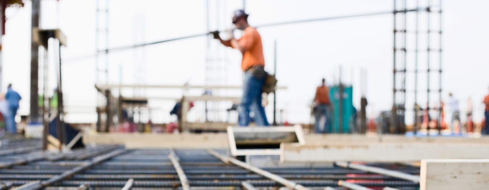 Ironworker prepping rebar for poued concrete floor